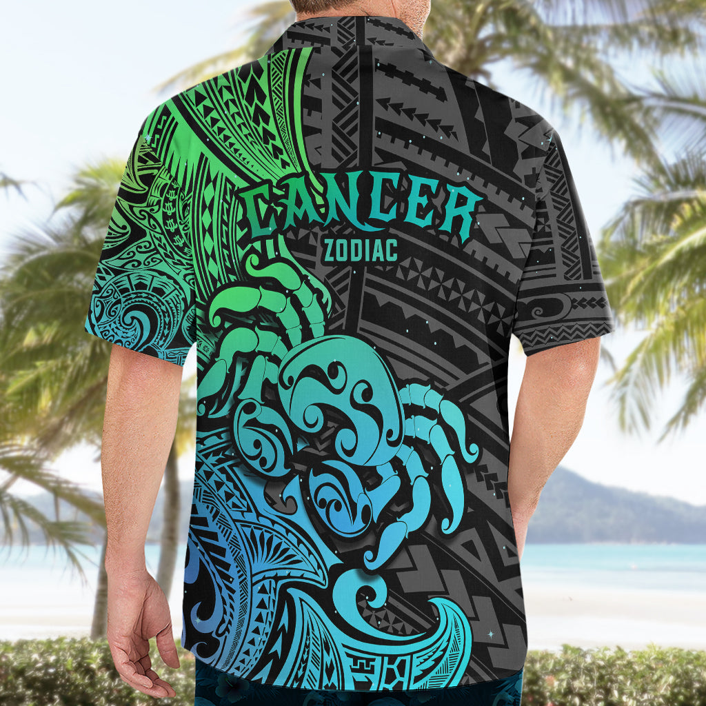 Zodiac Cancer Hawaiian Shirt Polynesian in Gradient Blue - Wonder Print Shop