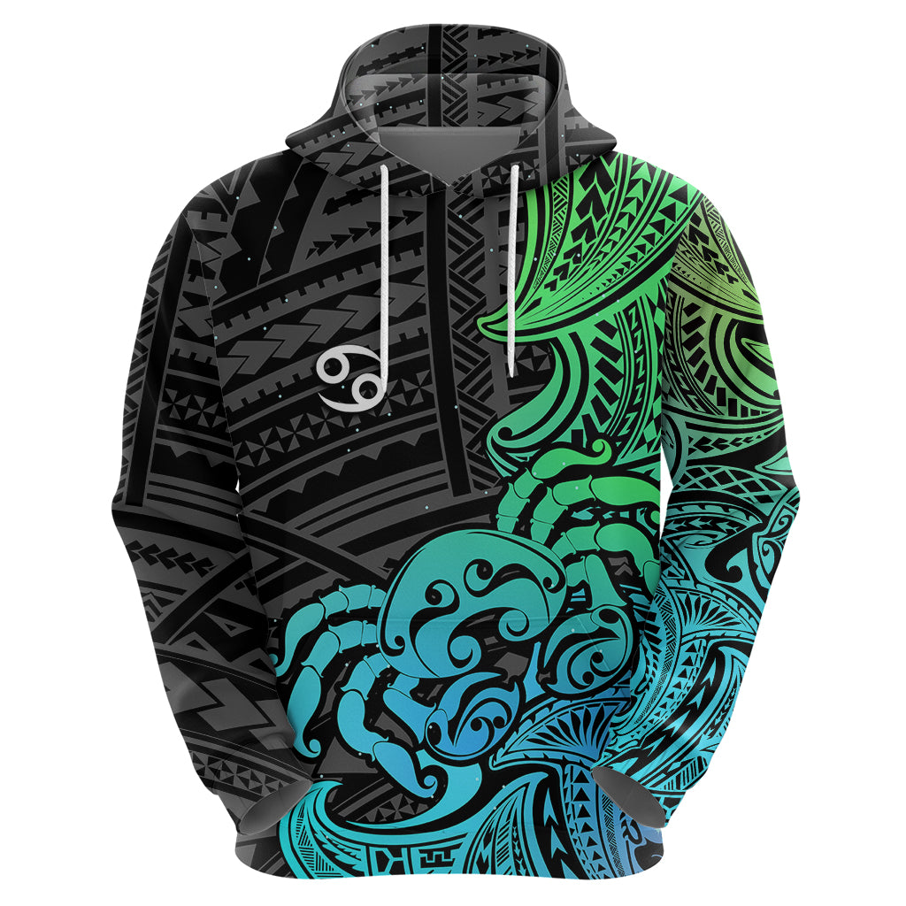 Zodiac Cancer Hoodie Polynesian in Gradient Blue - Wonder Print Shop