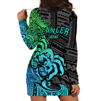 Zodiac Cancer Hoodie Dress Polynesian in Gradient Blue - Wonder Print Shop
