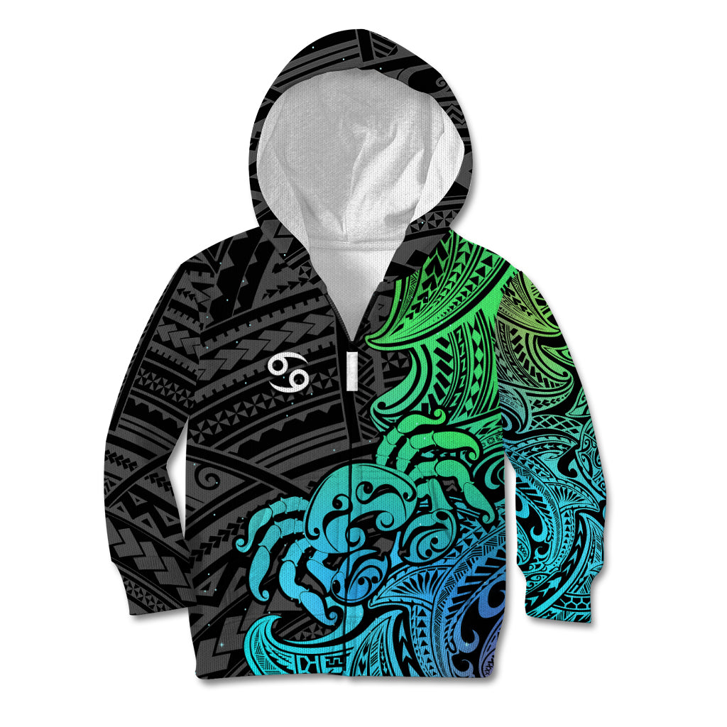 Zodiac Cancer Kid Hoodie Polynesian in Gradient Blue - Wonder Print Shop