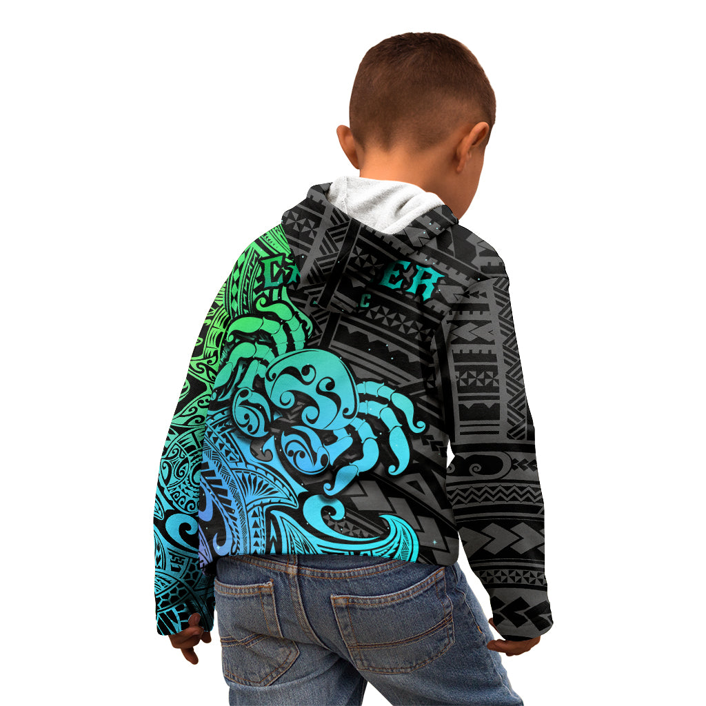 Zodiac Cancer Kid Hoodie Polynesian in Gradient Blue - Wonder Print Shop