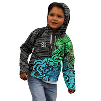 Zodiac Cancer Kid Hoodie Polynesian in Gradient Blue - Wonder Print Shop
