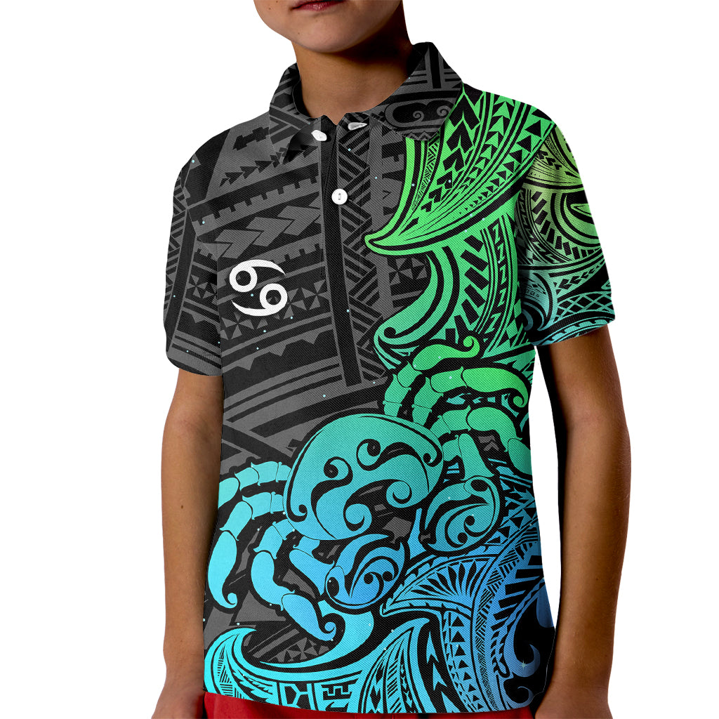 Zodiac Cancer Kid Polo Shirt Polynesian in Gradient Blue - Wonder Print Shop