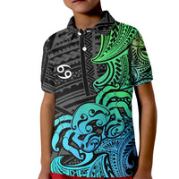 Zodiac Cancer Kid Polo Shirt Polynesian in Gradient Blue - Wonder Print Shop