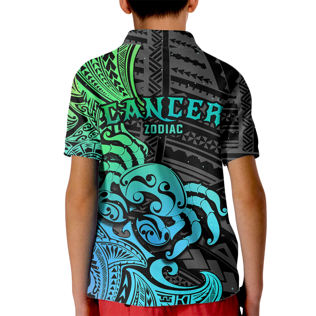 Zodiac Cancer Kid Polo Shirt Polynesian in Gradient Blue - Wonder Print Shop