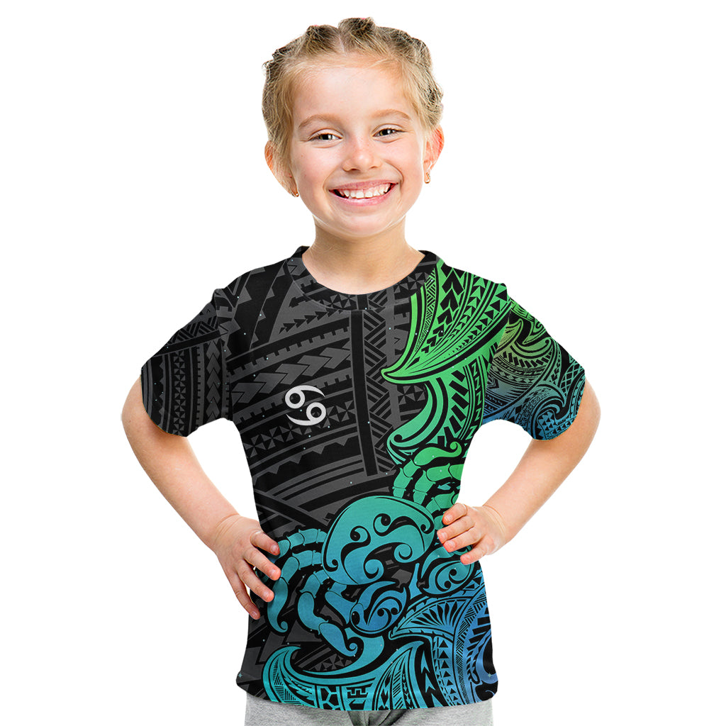 Zodiac Cancer Kid T Shirt Polynesian in Gradient Blue - Wonder Print Shop