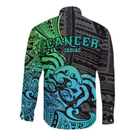 Zodiac Cancer Long Sleeve Button Shirt Polynesian in Gradient Blue - Wonder Print Shop