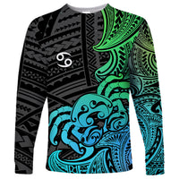 Zodiac Cancer Long Sleeve Shirt Polynesian in Gradient Blue - Wonder Print Shop