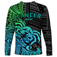 Zodiac Cancer Long Sleeve Shirt Polynesian in Gradient Blue - Wonder Print Shop