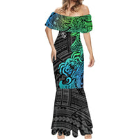 Zodiac Cancer Mermaid Dress Polynesian in Gradient Blue - Wonder Print Shop