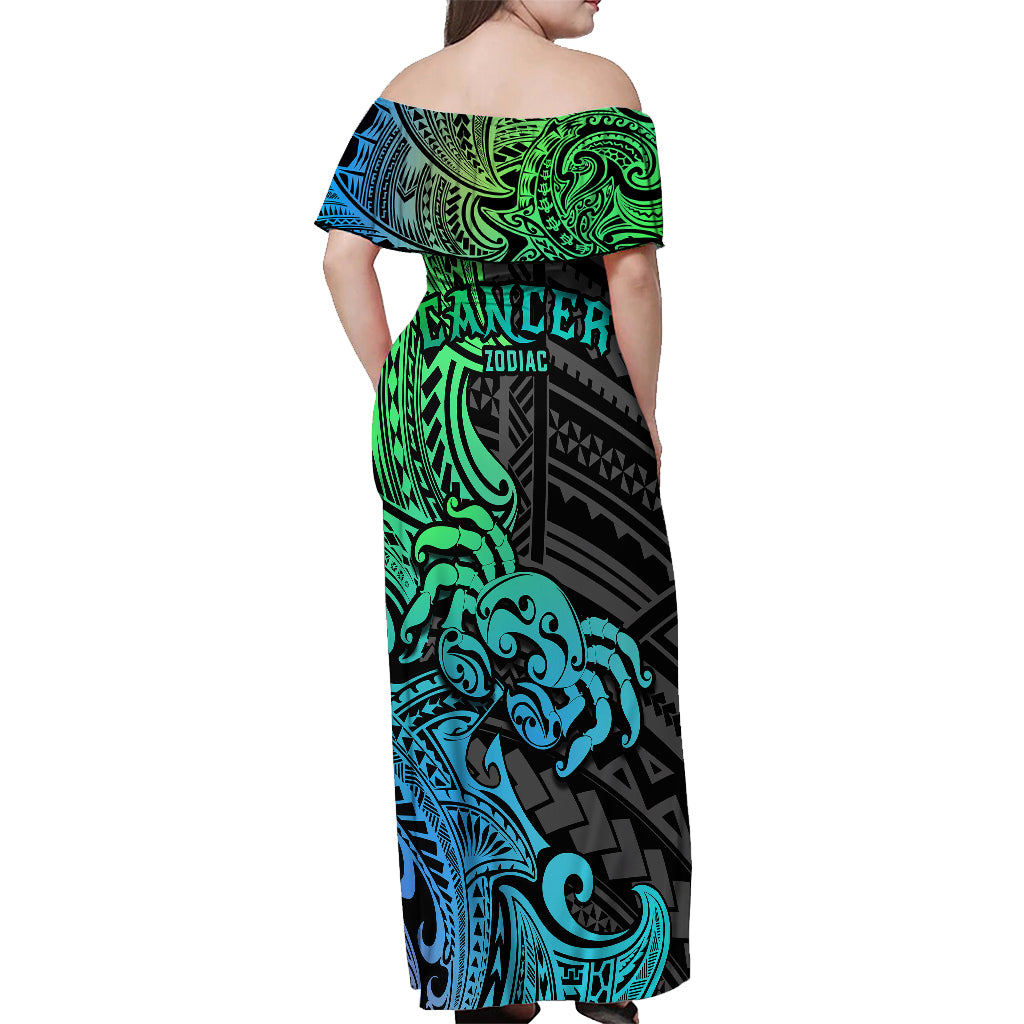 Zodiac Cancer Off Shoulder Maxi Dress Polynesian in Gradient Blue - Wonder Print Shop