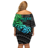 Zodiac Cancer Off Shoulder Short Dress Polynesian in Gradient Blue - Wonder Print Shop