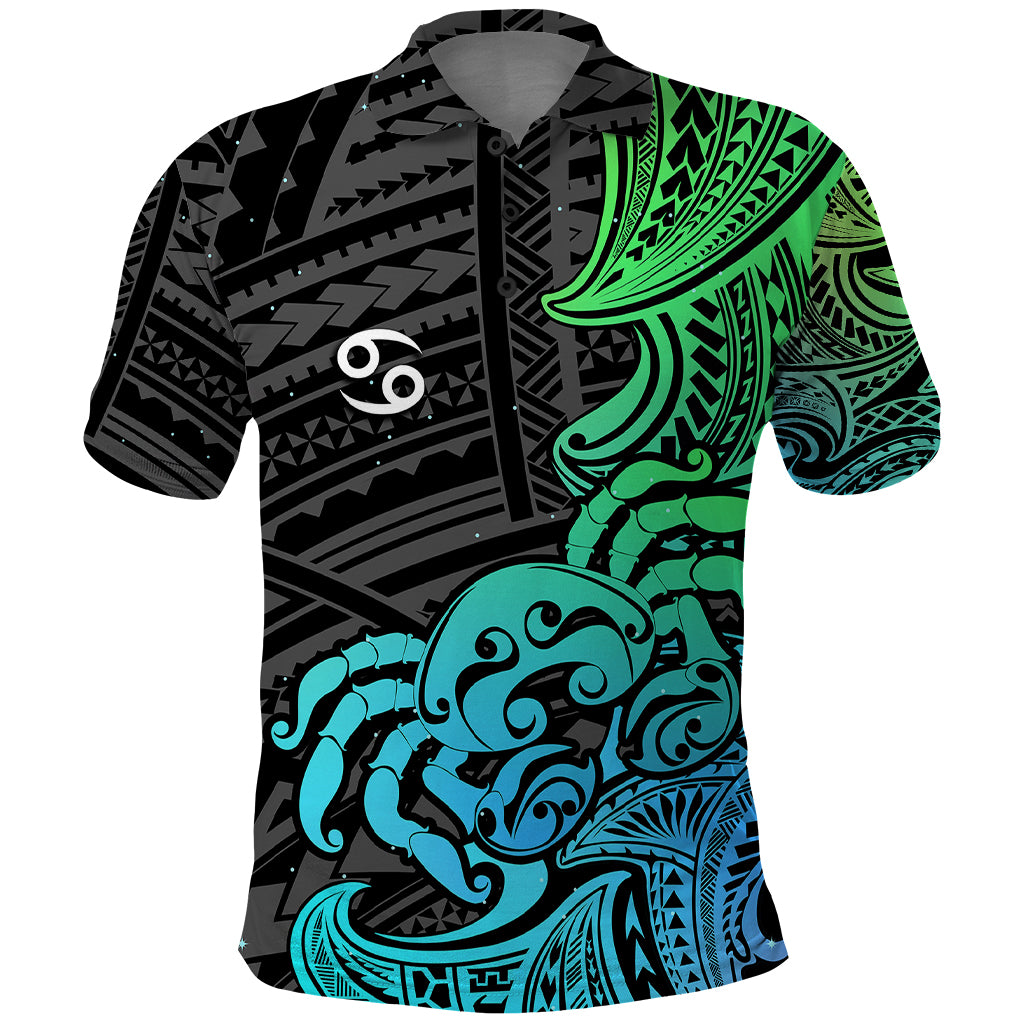 Zodiac Cancer Polo Shirt Polynesian in Gradient Blue - Wonder Print Shop