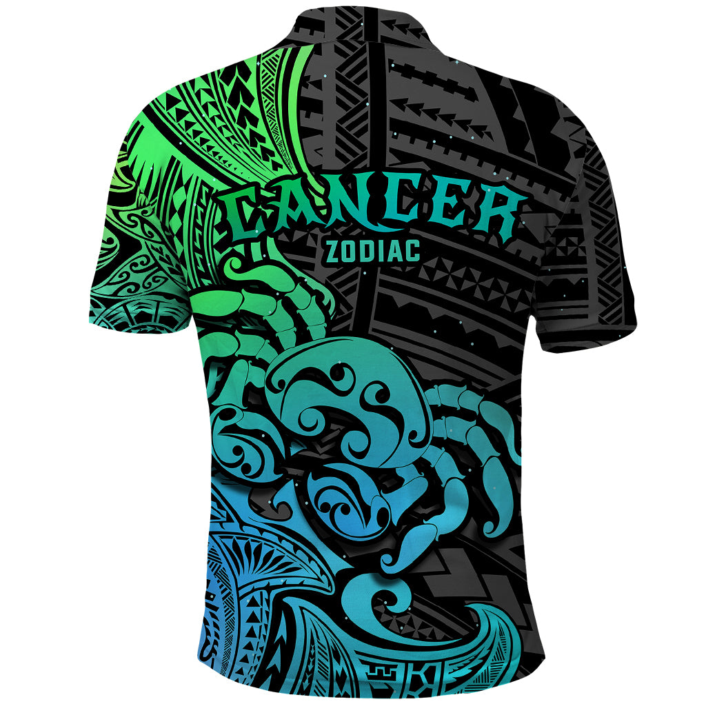 Zodiac Cancer Polo Shirt Polynesian in Gradient Blue - Wonder Print Shop