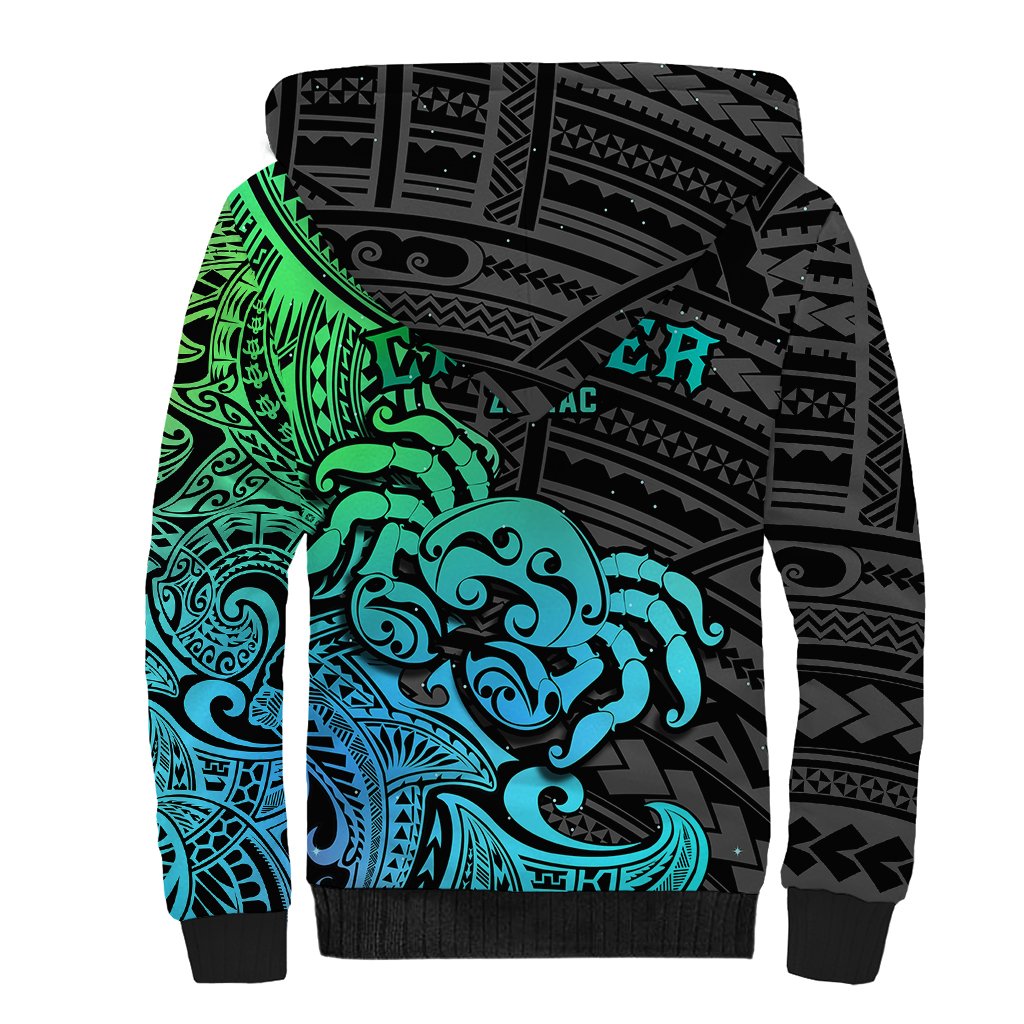 Zodiac Cancer Sherpa Hoodie Polynesian in Gradient Blue - Wonder Print Shop