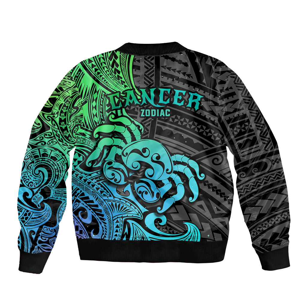 Zodiac Cancer Sleeve Zip Bomber Jacket Polynesian in Gradient Blue - Wonder Print Shop