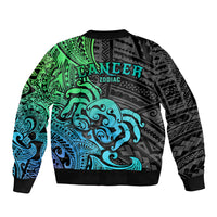 Zodiac Cancer Sleeve Zip Bomber Jacket Polynesian in Gradient Blue - Wonder Print Shop
