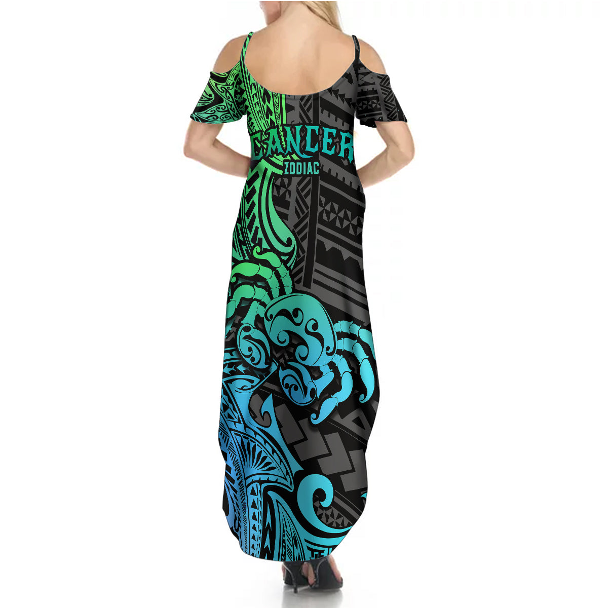 Zodiac Cancer Summer Maxi Dress Polynesian in Gradient Blue - Wonder Print Shop