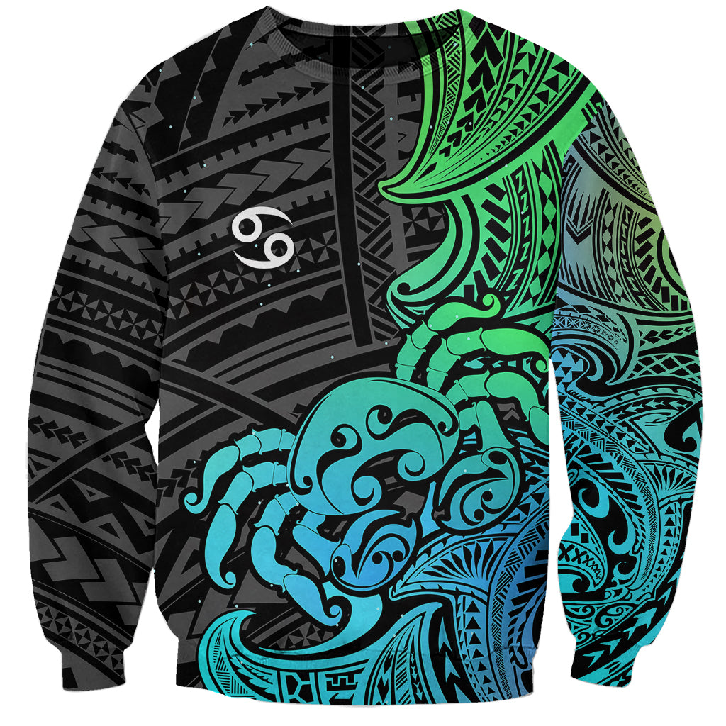 Zodiac Cancer Sweatshirt Polynesian in Gradient Blue - Wonder Print Shop