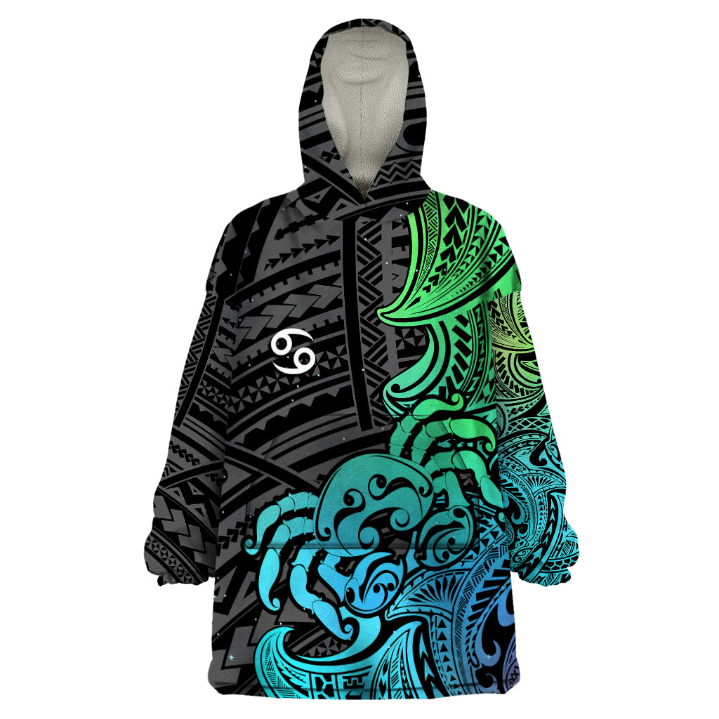 Zodiac Cancer Wearable Blanket Hoodie Polynesian in Gradient Blue - Wonder Print Shop