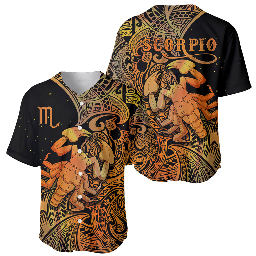 Zodiac Scorpio Baseball Jersey Polynesian in Orange - Wonder Print Shop