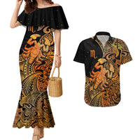 Zodiac Scorpio Couples Matching Mermaid Dress and Hawaiian Shirt Polynesian in Orange - Wonder Print Shop