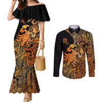 zodiac-scorpio-couples-matching-mermaid-dress-and-long-sleeve-button-shirts-polynesian-in-orange