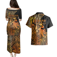 Zodiac Scorpio Couples Matching Puletasi Dress and Hawaiian Shirt Polynesian in Orange - Wonder Print Shop
