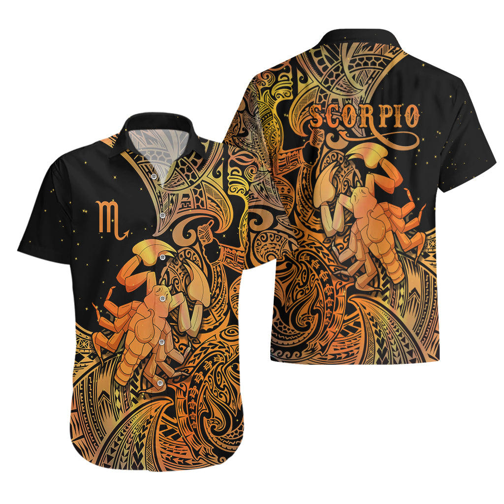 Zodiac Scorpio Hawaiian Shirt Polynesian in Orange - Wonder Print Shop