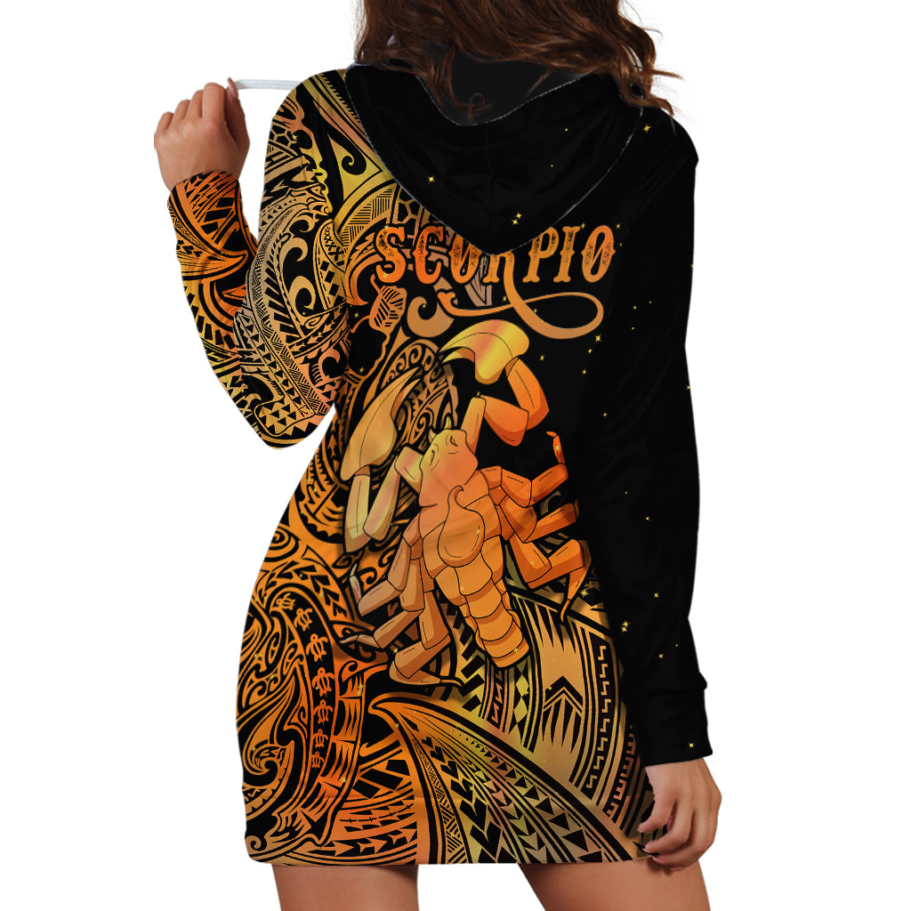 Zodiac Scorpio Hoodie Dress Polynesian in Orange - Wonder Print Shop