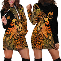 Zodiac Scorpio Hoodie Dress Polynesian in Orange - Wonder Print Shop