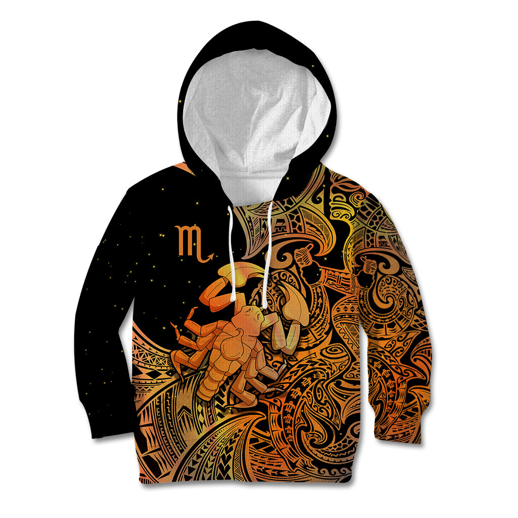 Zodiac Scorpio Kid Hoodie Polynesian in Orange - Wonder Print Shop