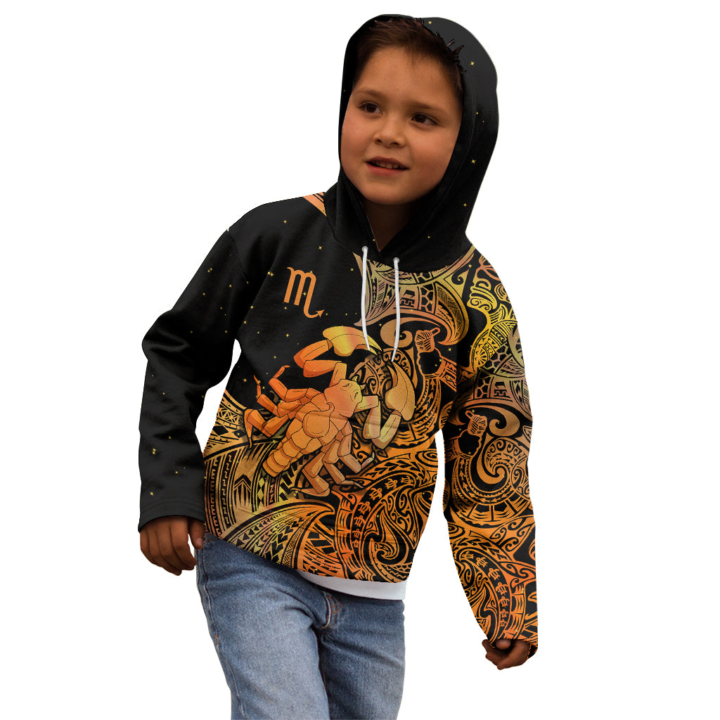Zodiac Scorpio Kid Hoodie Polynesian in Orange - Wonder Print Shop