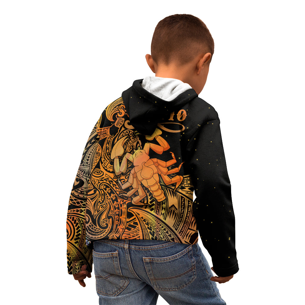 Zodiac Scorpio Kid Hoodie Polynesian in Orange - Wonder Print Shop