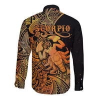 Zodiac Scorpio Long Sleeve Button Shirt Polynesian in Orange - Wonder Print Shop