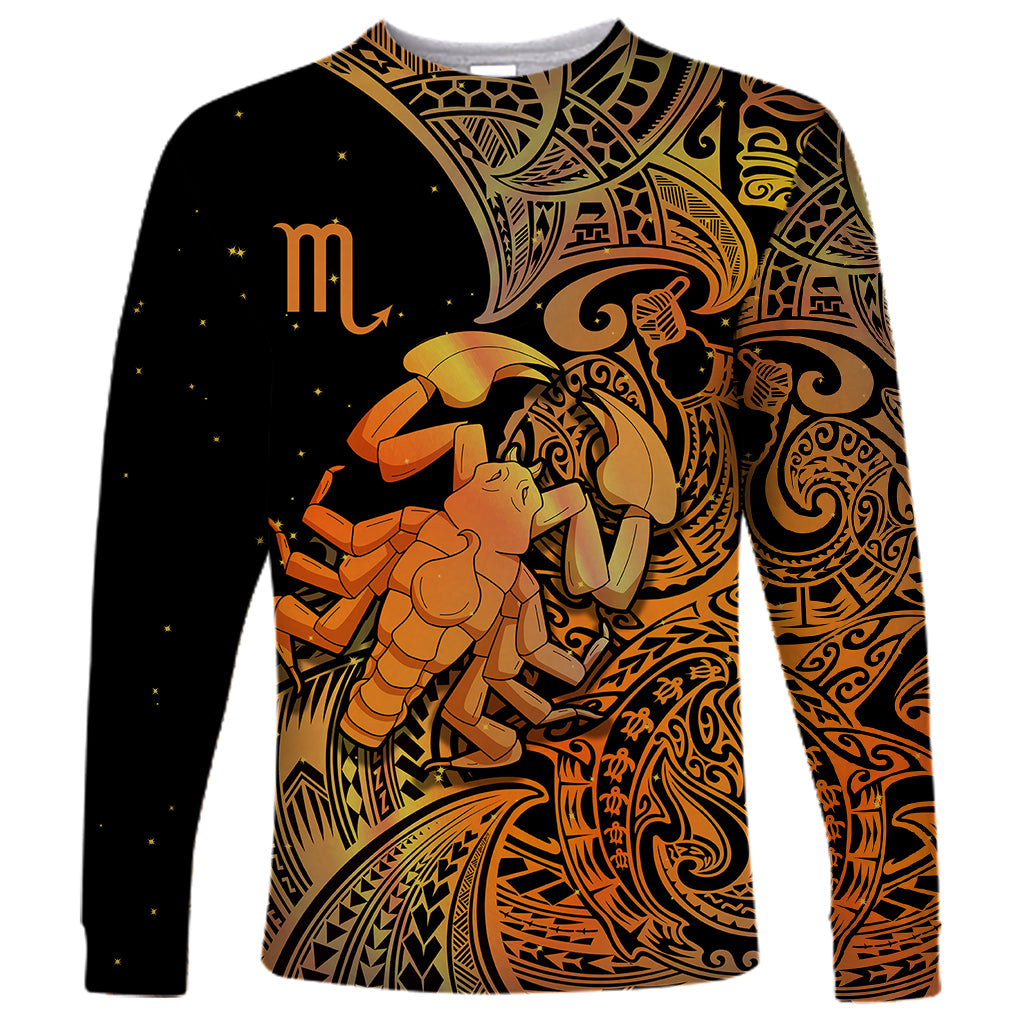 Zodiac Scorpio Long Sleeve Shirt Polynesian in Orange - Wonder Print Shop