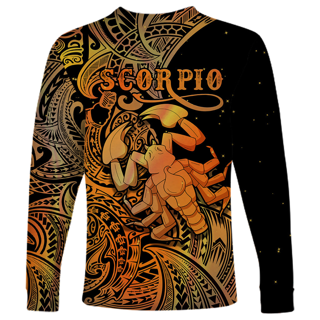 Zodiac Scorpio Long Sleeve Shirt Polynesian in Orange - Wonder Print Shop