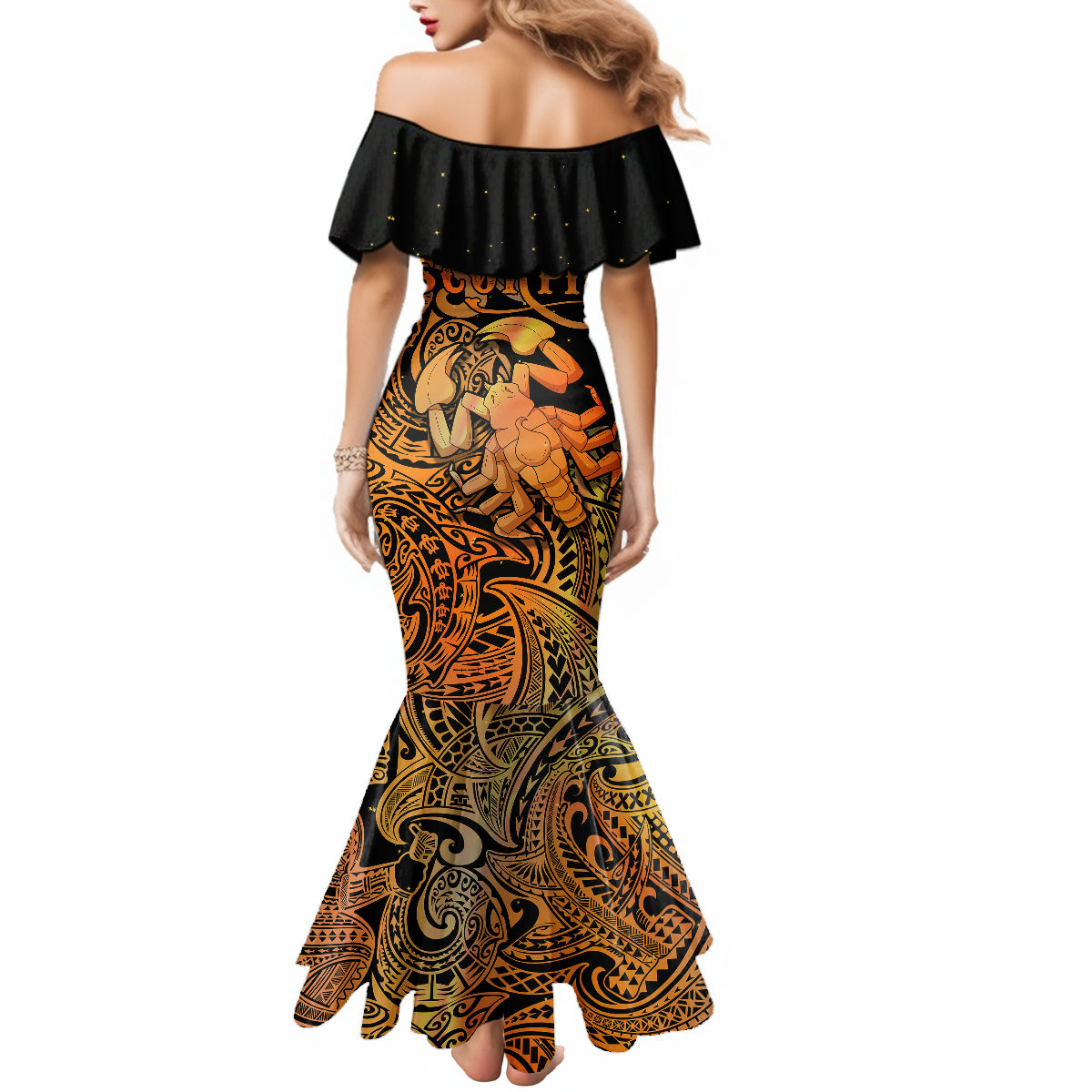 Zodiac Scorpio Mermaid Dress Polynesian in Orange - Wonder Print Shop