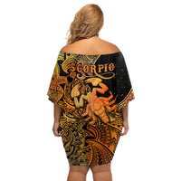 Zodiac Scorpio Off Shoulder Short Dress Polynesian in Orange - Wonder Print Shop