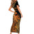 Zodiac Scorpio Short Sleeve Bodycon Dress Polynesian in Orange - Wonder Print Shop