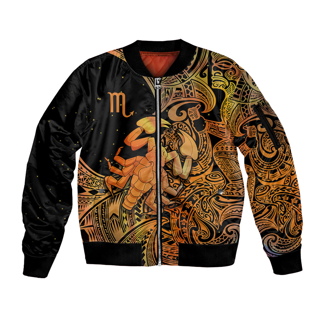Zodiac Scorpio Sleeve Zip Bomber Jacket Polynesian in Orange - Wonder Print Shop