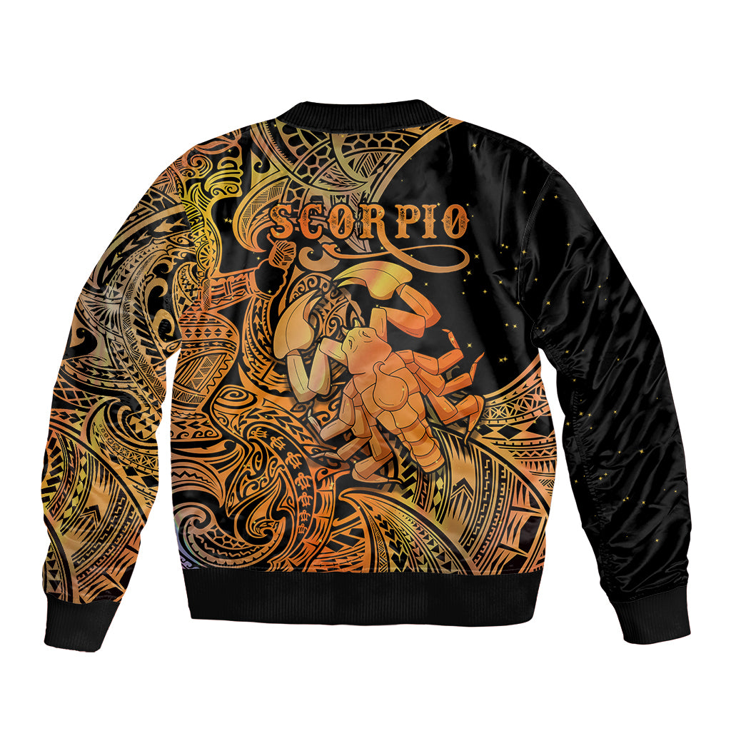 Zodiac Scorpio Sleeve Zip Bomber Jacket Polynesian in Orange - Wonder Print Shop