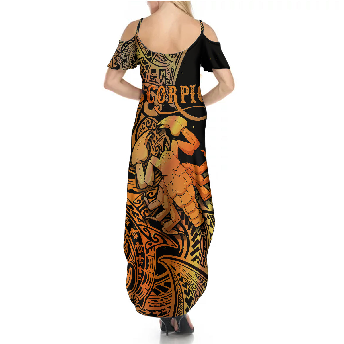 Zodiac Scorpio Summer Maxi Dress Polynesian in Orange - Wonder Print Shop