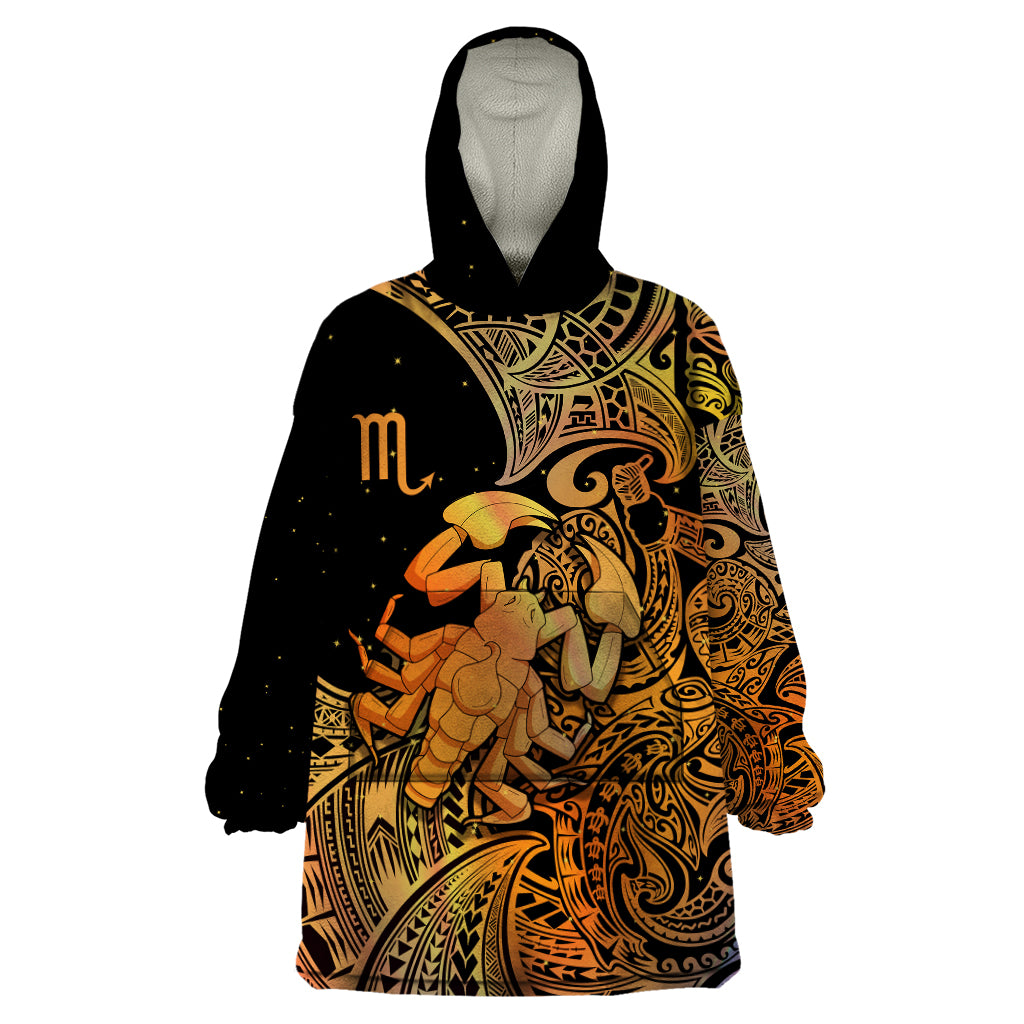 Zodiac Scorpio Wearable Blanket Hoodie Polynesian in Orange - Wonder Print Shop
