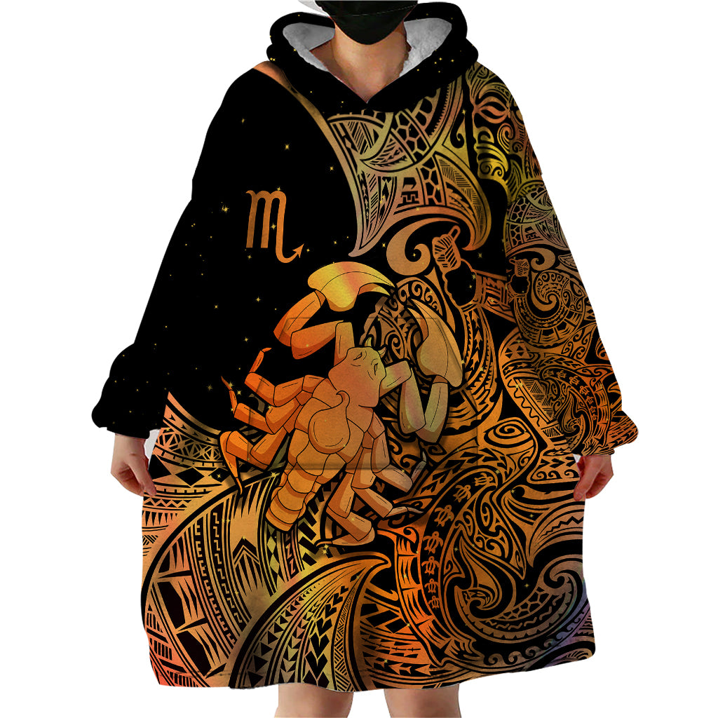 Zodiac Scorpio Wearable Blanket Hoodie Polynesian in Orange - Wonder Print Shop