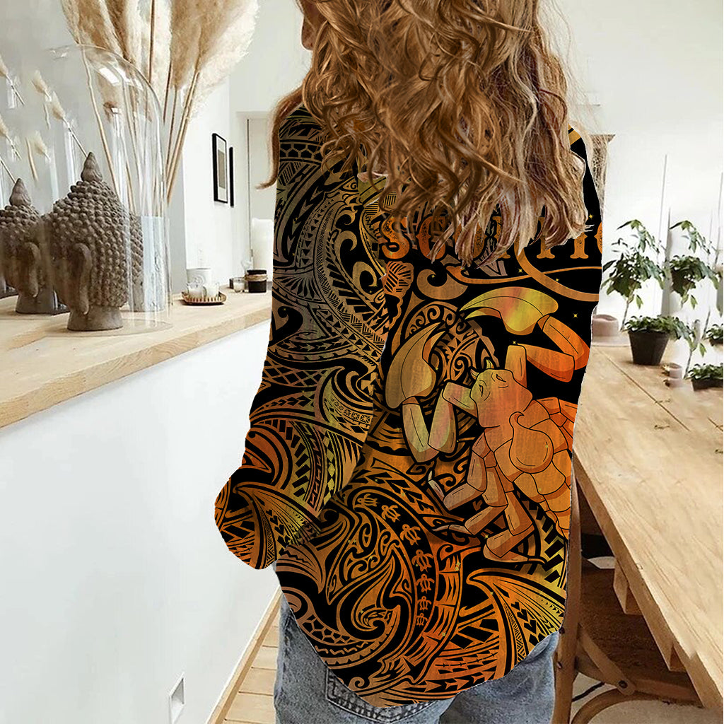 Zodiac Scorpio Women Casual Shirt Polynesian in Orange - Wonder Print Shop