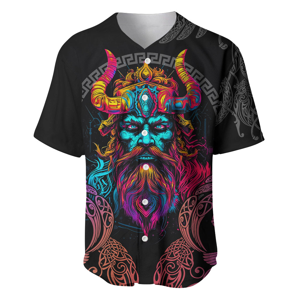 Nordic Warrior Viking Baseball Jersey with Raven Motif Neon - Wonder Print Shop