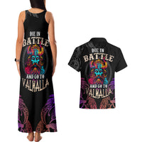 Nordic Warrior Viking Couples Matching Tank Maxi Dress and Hawaiian Shirt with Raven Motif Neon - Wonder Print Shop