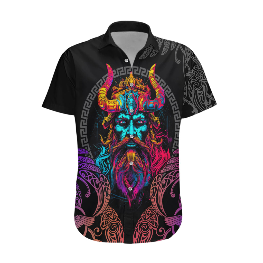 Nordic Warrior Viking Hawaiian Shirt with Raven Motif Neon - Wonder Print Shop
