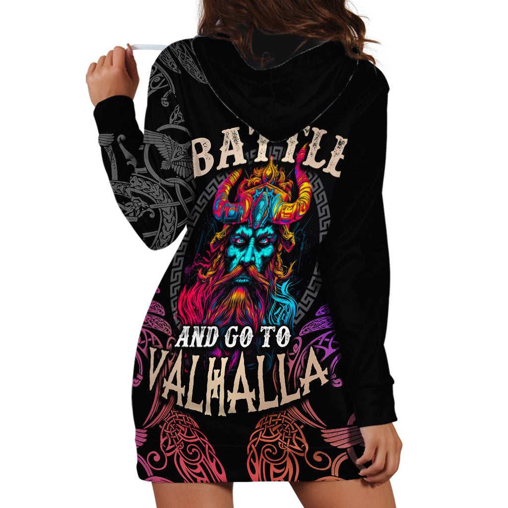 Nordic Warrior Viking Hoodie Dress with Raven Motif Neon - Wonder Print Shop